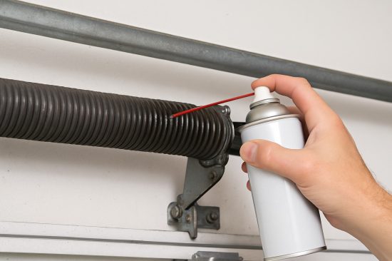 lubricate Lubricate moving parts for the new residential garage door installation